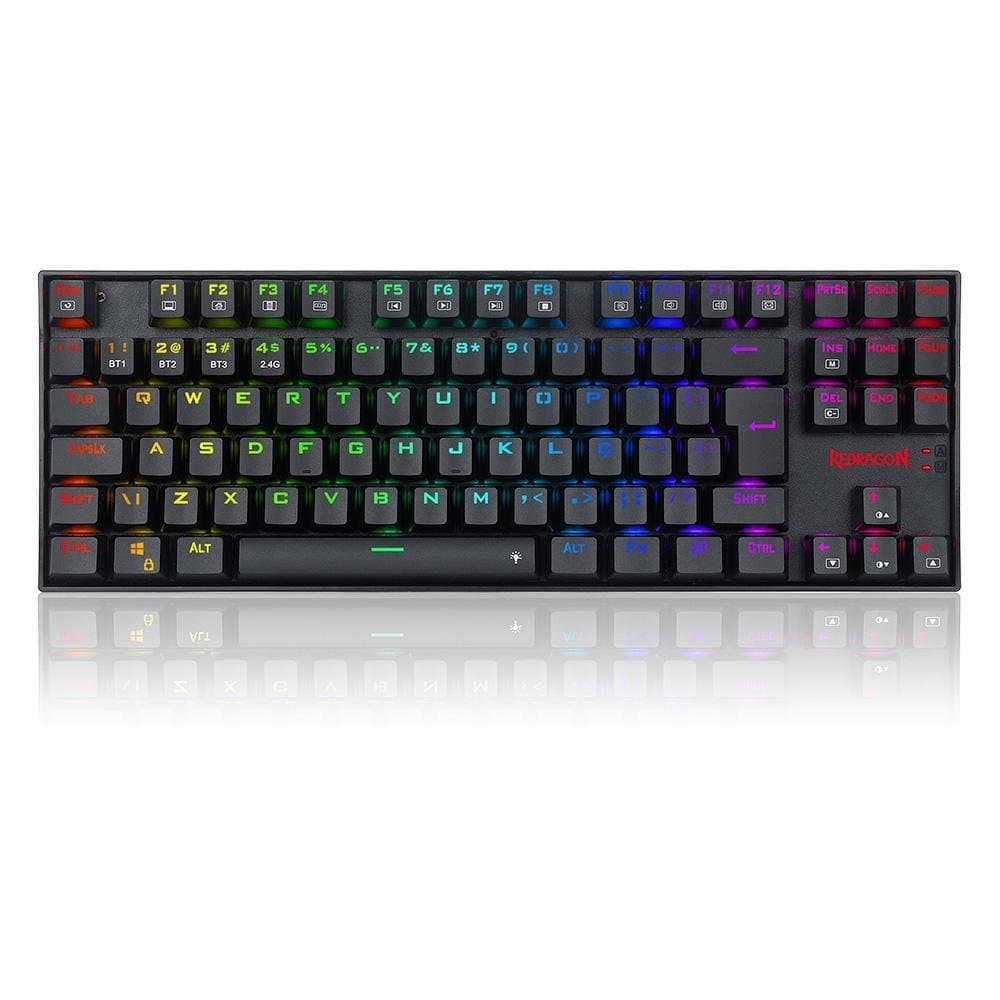 Teclado Sem Fio Mecânico Gamer Redragon Kumara Pro, RGB, Switch Brown, ABNT2, Anti-Ghosting, Wireless, Bluetooth, Preto - K552RGB-BRS-B