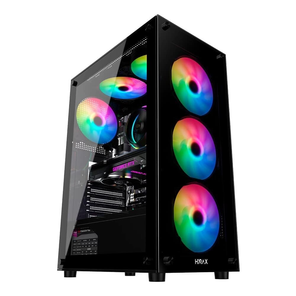 Gabinete Gamer Hyrax HGB210, Mid Tower, ATX, Lateral e Frontal em Vidro Temperado, Sem Fans, Preto - HGB210B