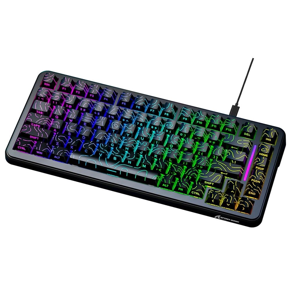Teclado Magnético Gamer Attack Shark X82 HE, 75%, Rapid Trigger, 8000Hz, 0.01mm, Contour Line, Preto e Cinza - AS-X82HE-CL