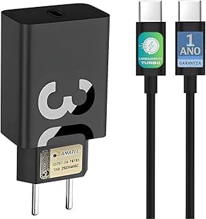 Kit Carregador Turbo 30W + Cabo Tipo C Compatível Iphone Samsung Motorola Resitencia Ultra Protecao Fonte Power Homologado Anatel Original E&A