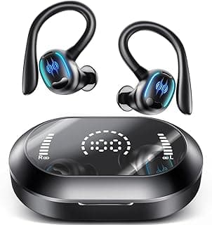 MERTTO Fones de ouvido sem fio, Bluetooth 5.3, estéreo Hi-Fi, tela de LED, chamadas claras com microfone, cancelamento de ruído, 50 horas de reprodução, à prova d'água, esporte, Preto